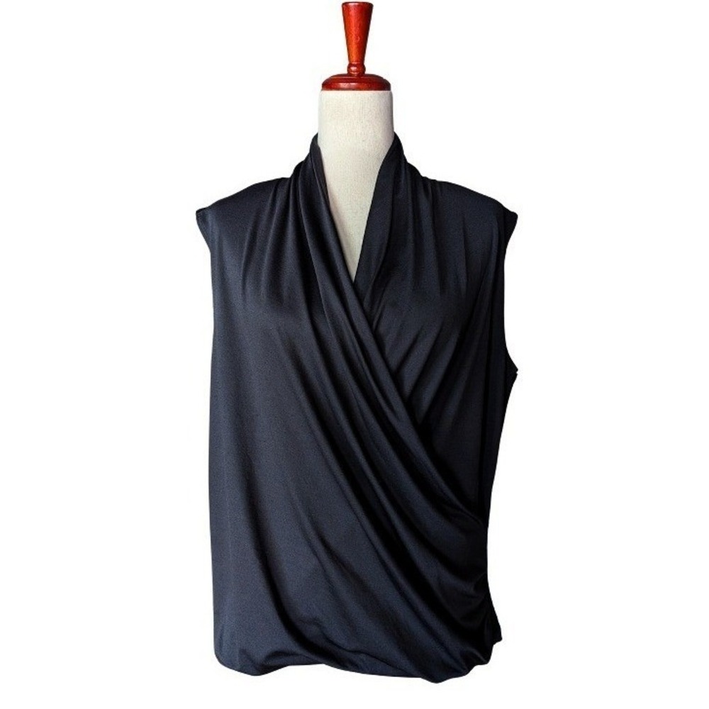 Babette San Francisco Black Draped Faux Wrap Sleeveless Top Size L2‎ USA